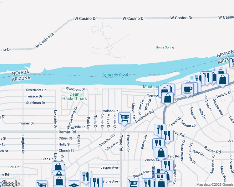 map of restaurants, bars, coffee shops, grocery stores, and more near 1328 Verde Dr in Bullhead City