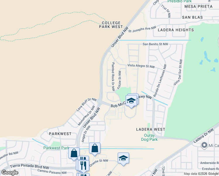 map of restaurants, bars, coffee shops, grocery stores, and more near 7908 Black Rock Road Northwest in Albuquerque