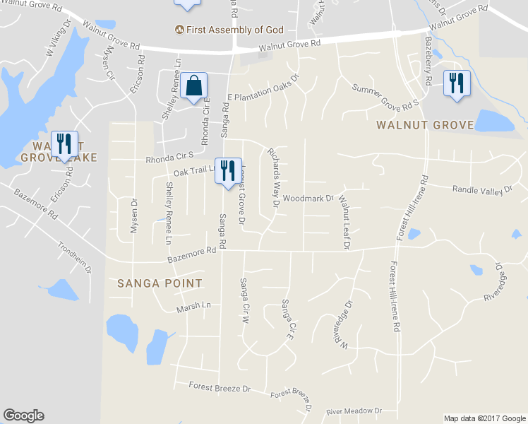map of restaurants, bars, coffee shops, grocery stores, and more near 338 Summerfield Lane in Shelby County