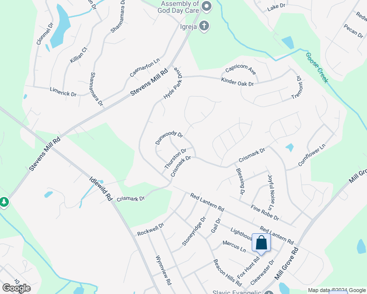 map of restaurants, bars, coffee shops, grocery stores, and more near Thurston Drive in Indian Trail