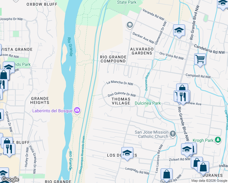 map of restaurants, bars, coffee shops, grocery stores, and more near 3213 Cll De Estella Northwest in Albuquerque