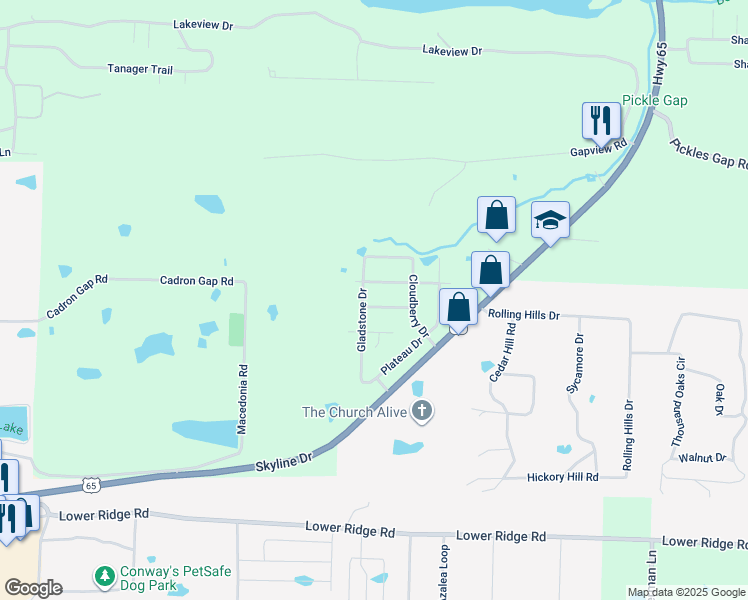 map of restaurants, bars, coffee shops, grocery stores, and more near 1230 Edge Valley Drive North in Conway