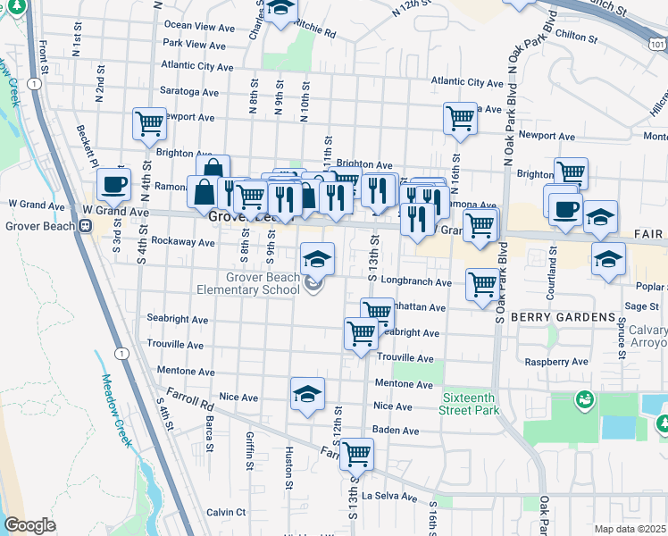 map of restaurants, bars, coffee shops, grocery stores, and more near 1095 Longbranch Avenue in Grover Beach