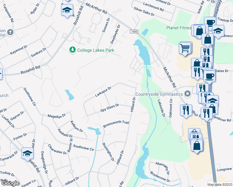 map of restaurants, bars, coffee shops, grocery stores, and more near 4497 Penhurst Court in Fayetteville