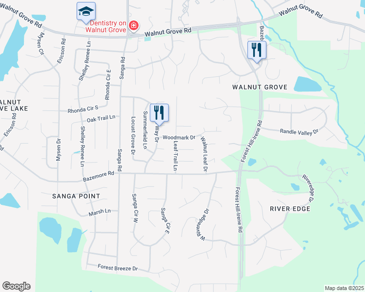 map of restaurants, bars, coffee shops, grocery stores, and more near 8908 Walnut Forest Cove in Shelby County