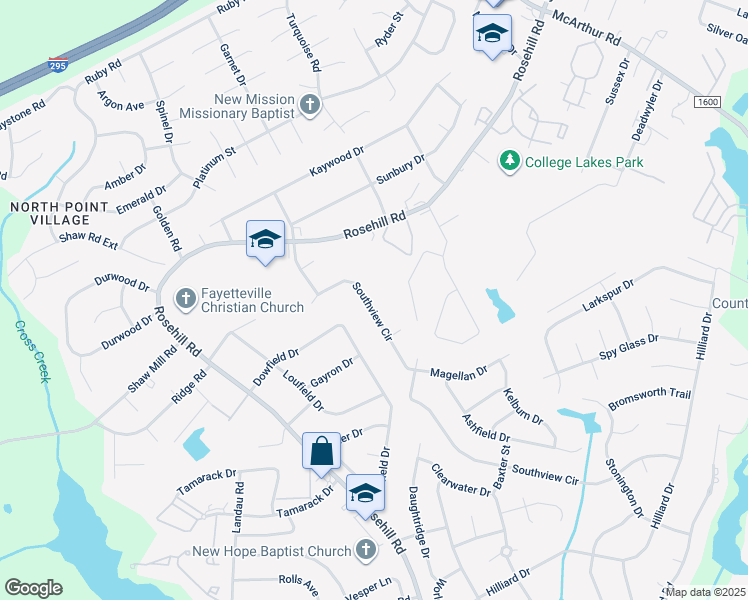 map of restaurants, bars, coffee shops, grocery stores, and more near 892 Southview Circle in Fayetteville