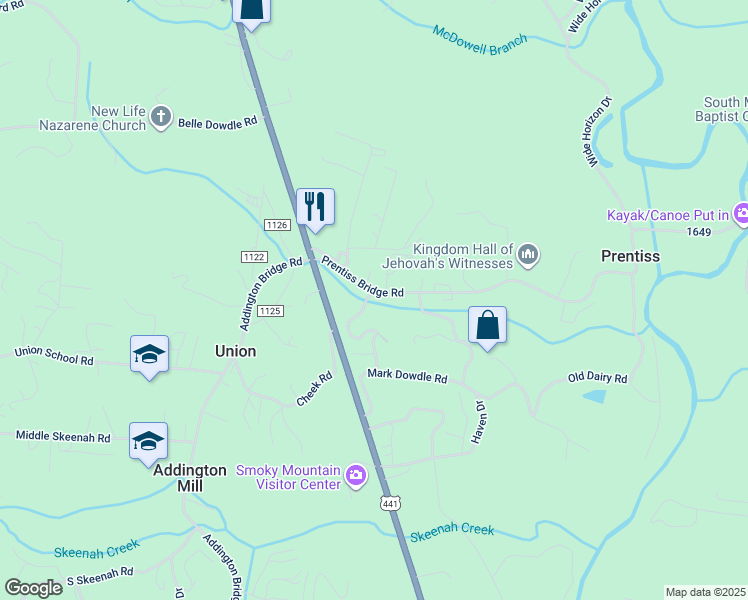 map of restaurants, bars, coffee shops, grocery stores, and more near 215 Prentiss Bridge Road in Franklin