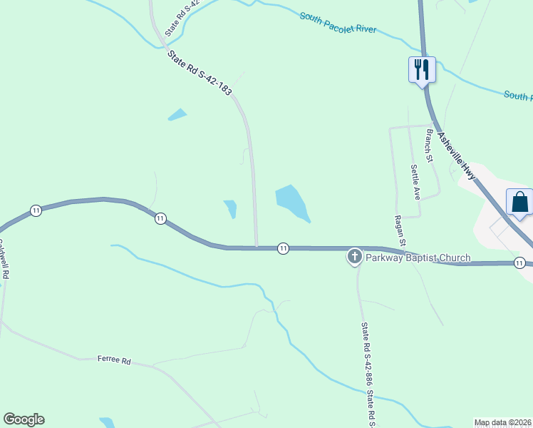 map of restaurants, bars, coffee shops, grocery stores, and more near 2519 South Blackstock Road in Landrum