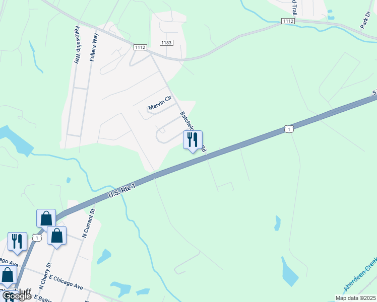 map of restaurants, bars, coffee shops, grocery stores, and more near 380 Batchelor Farm Road in Aberdeen