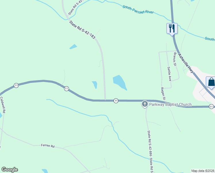 map of restaurants, bars, coffee shops, grocery stores, and more near 2519 South Blackstock Road in Landrum