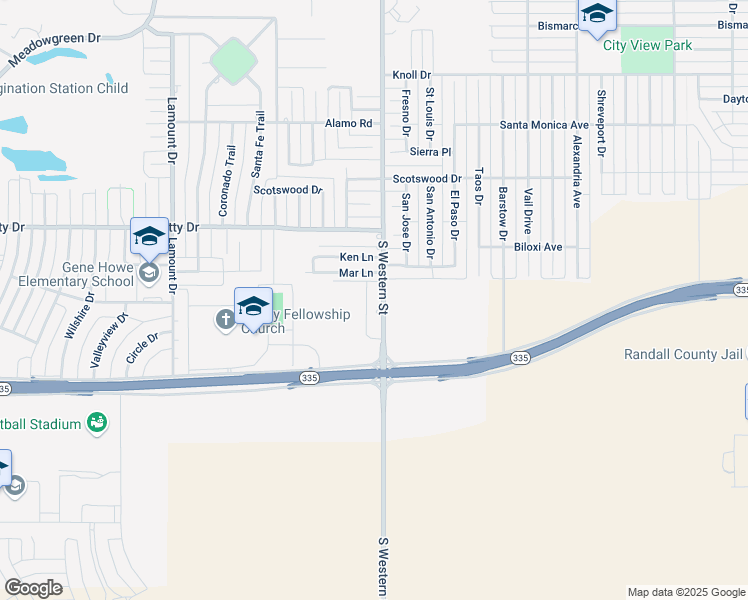 map of restaurants, bars, coffee shops, grocery stores, and more near 8702 South Western Street in Amarillo