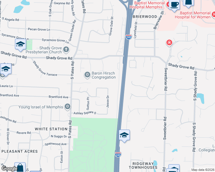 map of restaurants, bars, coffee shops, grocery stores, and more near 434 Jason Drive in Memphis
