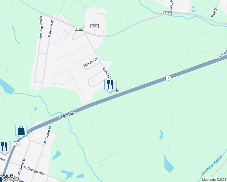 map of restaurants, bars, coffee shops, grocery stores, and more near 380 Batchelor Farm Road in Aberdeen