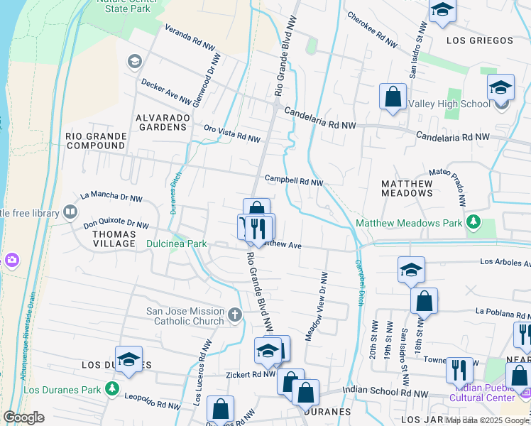 map of restaurants, bars, coffee shops, grocery stores, and more near 2301 Pinon Encantada in Albuquerque
