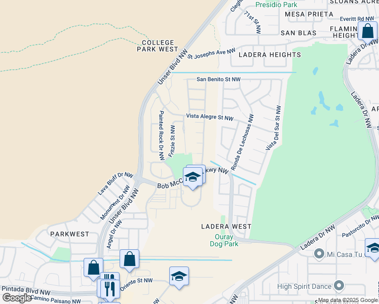 map of restaurants, bars, coffee shops, grocery stores, and more near 7716 Santa Catarina Court Northwest in Albuquerque
