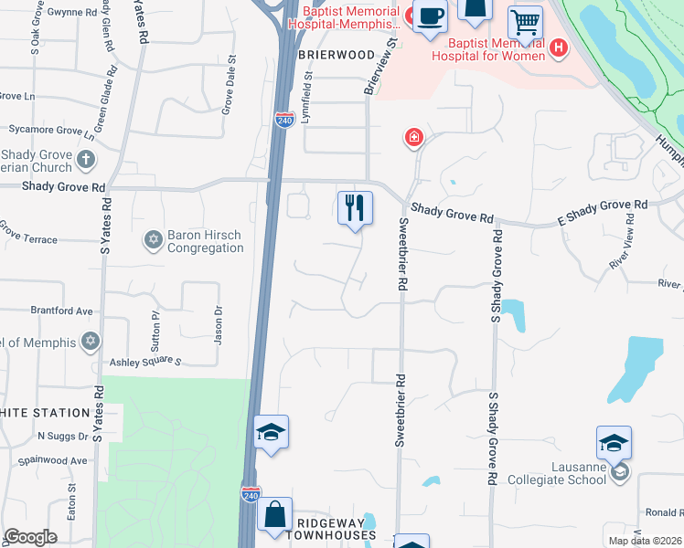 map of restaurants, bars, coffee shops, grocery stores, and more near 432 River Oaks Road in Memphis