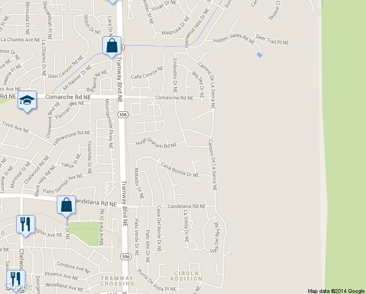 map of restaurants, bars, coffee shops, grocery stores, and more near 3203 Embudito Drive Northeast in Albuquerque