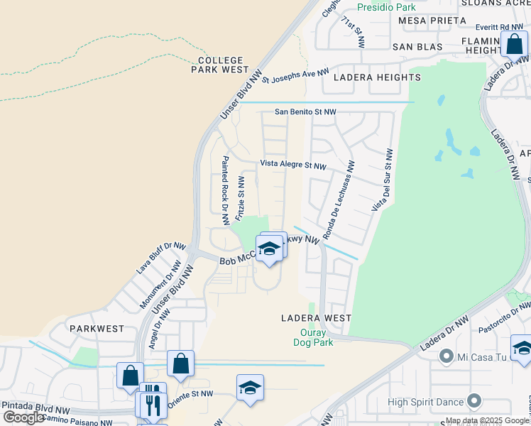 map of restaurants, bars, coffee shops, grocery stores, and more near 7716 Santa Catarina Court Northwest in Albuquerque