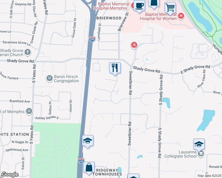 map of restaurants, bars, coffee shops, grocery stores, and more near 432 River Oaks Road in Memphis