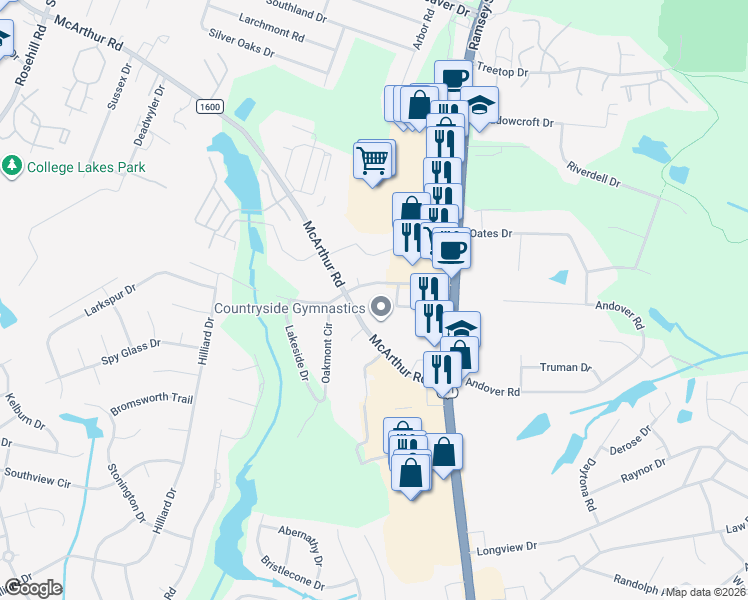 map of restaurants, bars, coffee shops, grocery stores, and more near 362 McArthur Road in Fayetteville
