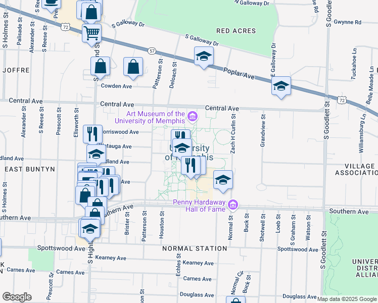map of restaurants, bars, coffee shops, grocery stores, and more near 3750 Desoto Avenue in Memphis