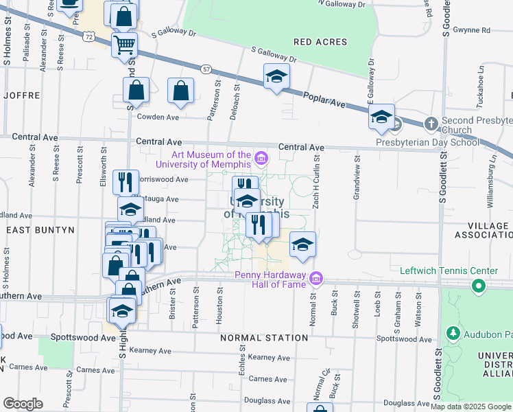 map of restaurants, bars, coffee shops, grocery stores, and more near 3750 Desoto Avenue in Memphis