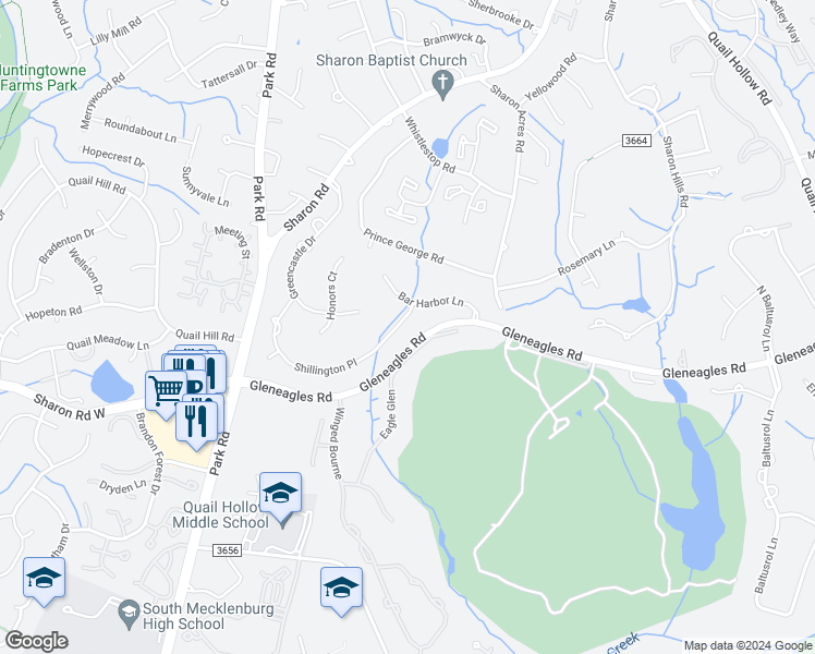 map of restaurants, bars, coffee shops, grocery stores, and more near 3328 Shillington Place in Charlotte