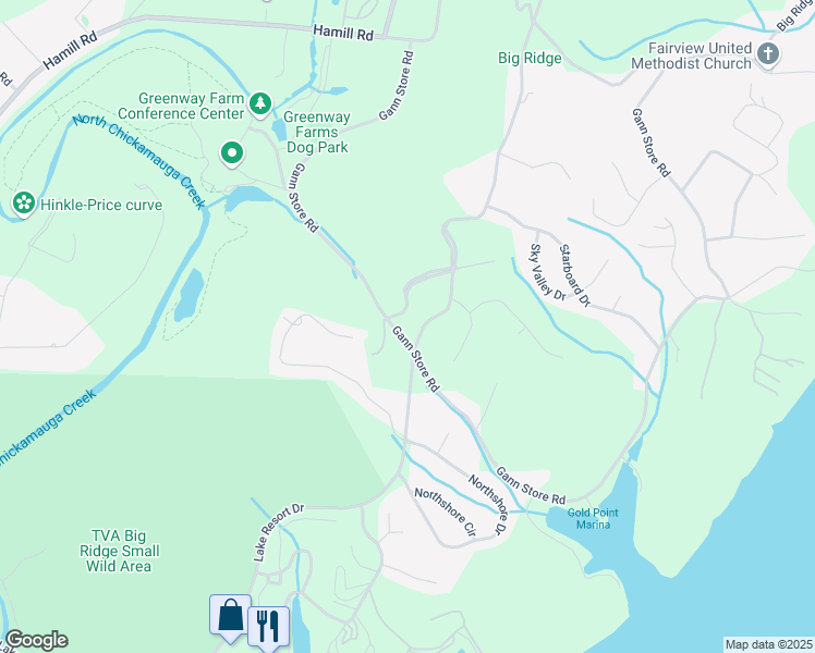 map of restaurants, bars, coffee shops, grocery stores, and more near 4797 Gann Store Road in Chattanooga