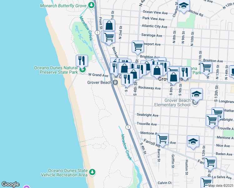 map of restaurants, bars, coffee shops, grocery stores, and more near 319 California 1 in Grover Beach