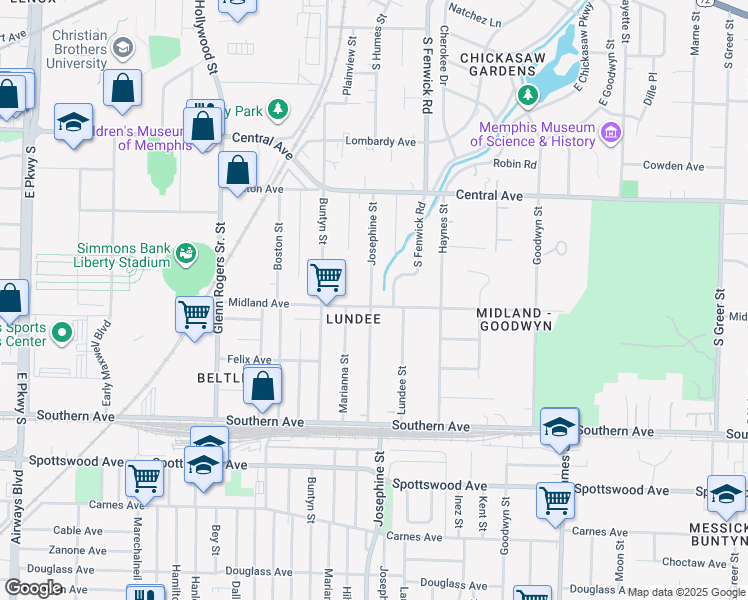 map of restaurants, bars, coffee shops, grocery stores, and more near 457 Josephine Street in Memphis
