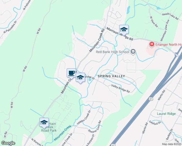 map of restaurants, bars, coffee shops, grocery stores, and more near 3500 Stoney Brook Lane in Chattanooga