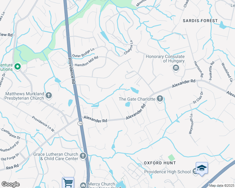 map of restaurants, bars, coffee shops, grocery stores, and more near 7006 Gardner Pond Court in Charlotte