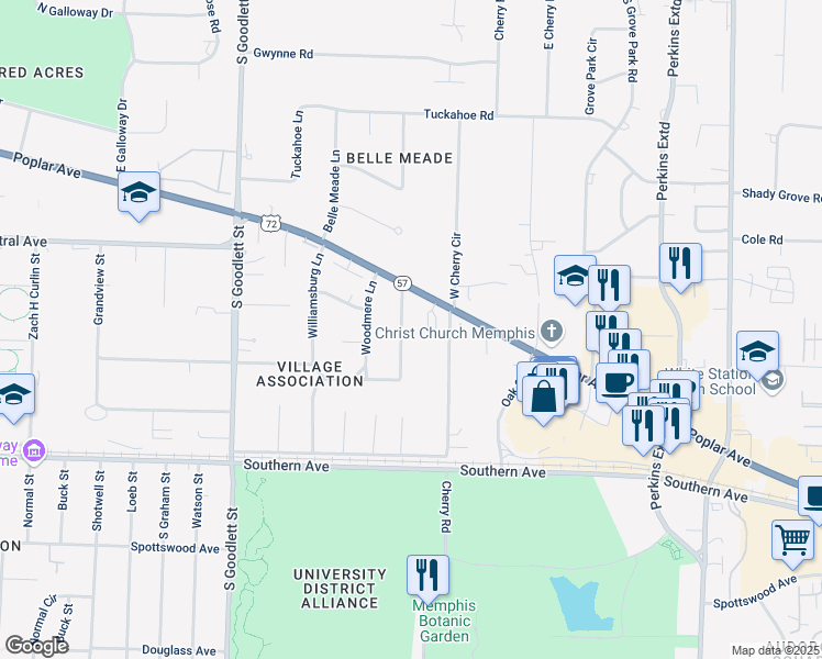 map of restaurants, bars, coffee shops, grocery stores, and more near 418 Greenfield Road in Memphis