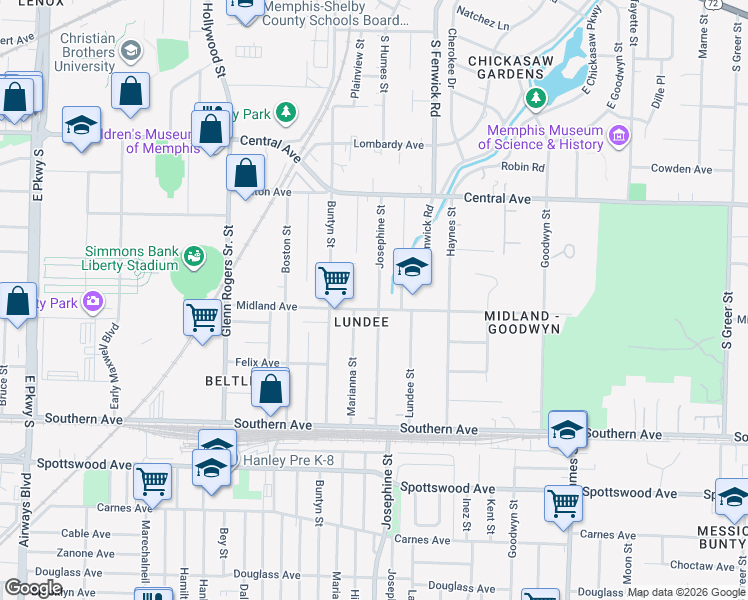 map of restaurants, bars, coffee shops, grocery stores, and more near 457 Josephine Street in Memphis