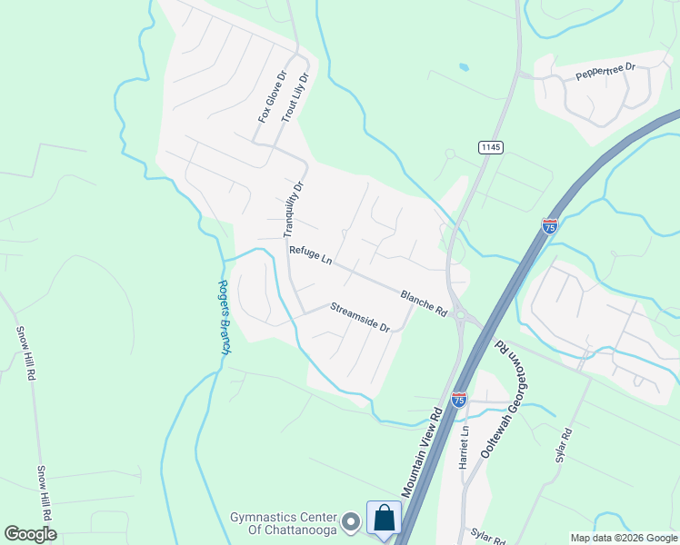 map of restaurants, bars, coffee shops, grocery stores, and more near 8520 Blanche Road in Ooltewah