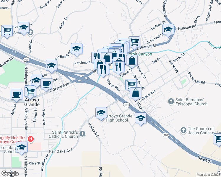 map of restaurants, bars, coffee shops, grocery stores, and more near 260 Station Way in Arroyo Grande