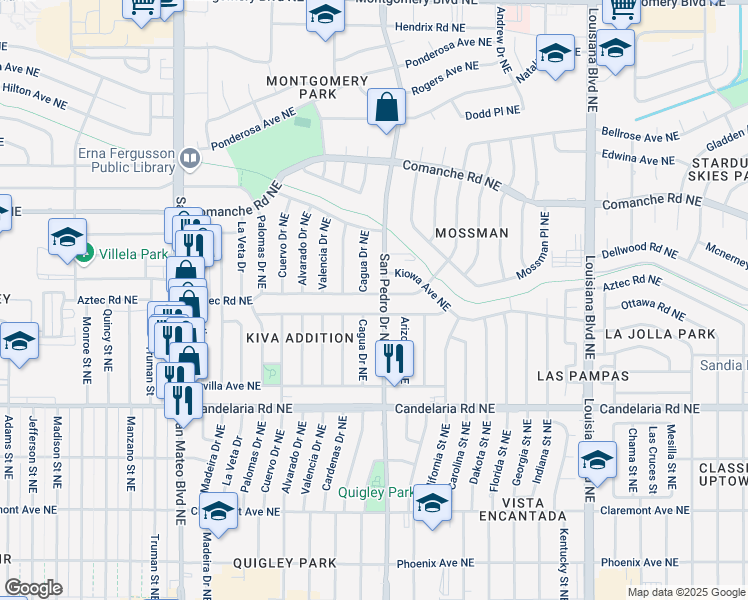 map of restaurants, bars, coffee shops, grocery stores, and more near 6110 Alta Monte Avenue Northeast in Albuquerque