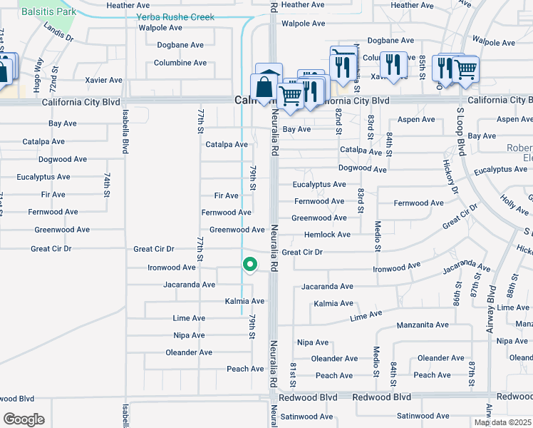 map of restaurants, bars, coffee shops, grocery stores, and more near 19901 Neuralia Road in California City