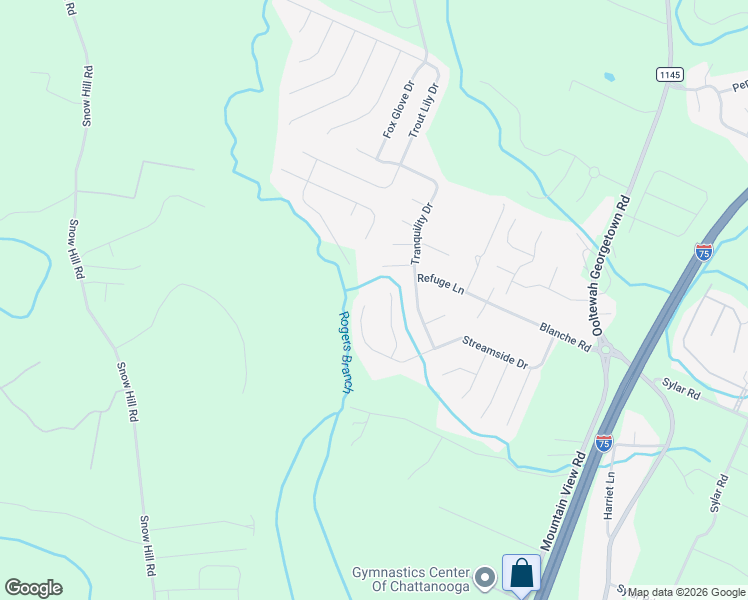 map of restaurants, bars, coffee shops, grocery stores, and more near 8462 Streamside Drive in Ooltewah