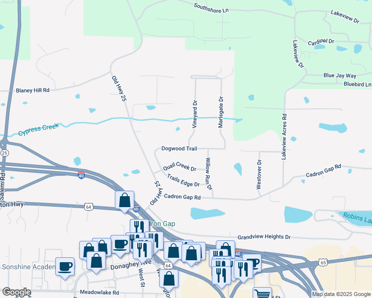 map of restaurants, bars, coffee shops, grocery stores, and more near 2402 Dogwood Trail in Conway