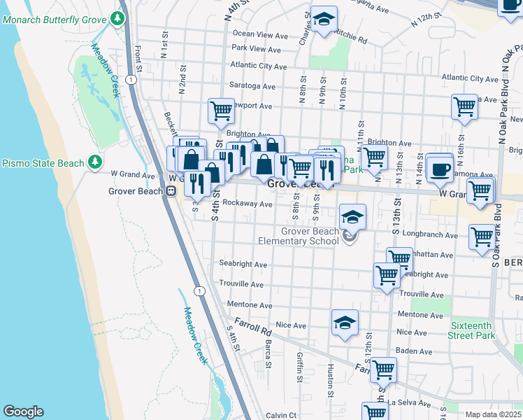map of restaurants, bars, coffee shops, grocery stores, and more near 150 South 6th Street in Grover Beach