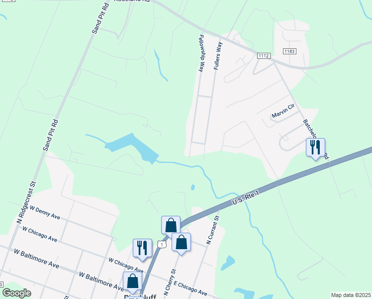 map of restaurants, bars, coffee shops, grocery stores, and more near 400 Fellowship Way in Aberdeen