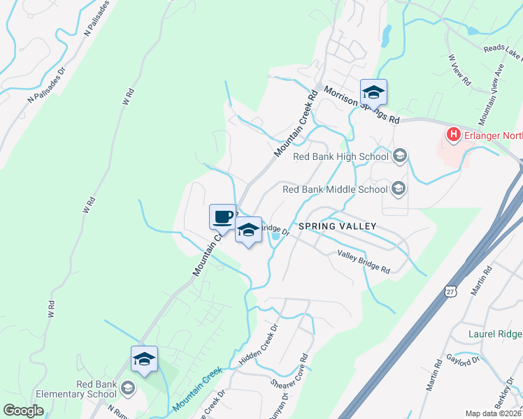 map of restaurants, bars, coffee shops, grocery stores, and more near 3511 Valley Trail in Chattanooga