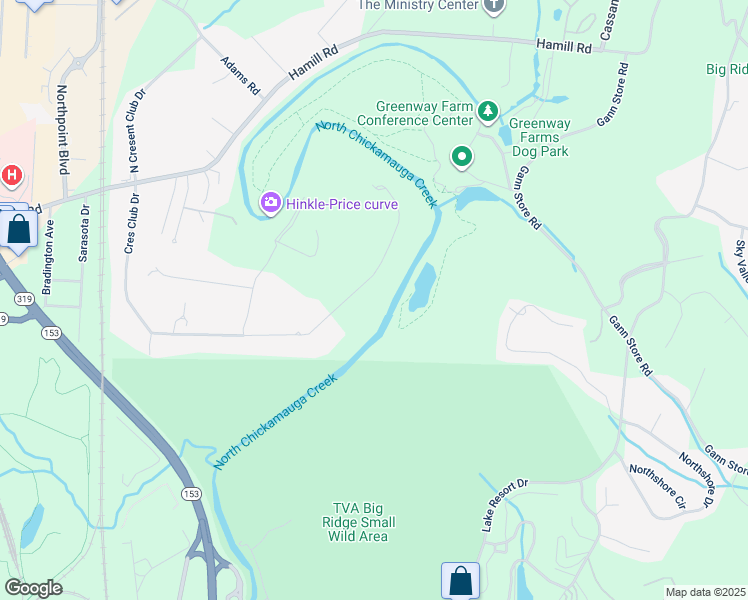 map of restaurants, bars, coffee shops, grocery stores, and more near 2614 Crescent Club Drive in Chattanooga