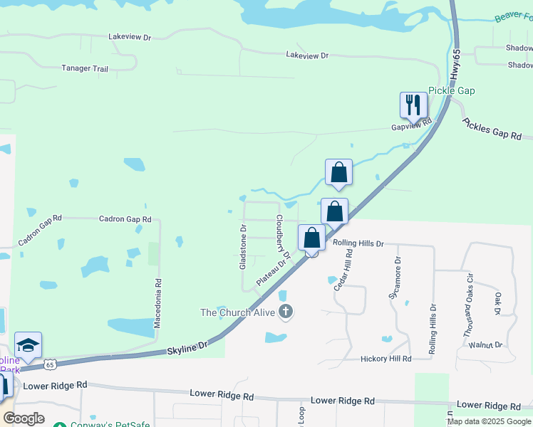 map of restaurants, bars, coffee shops, grocery stores, and more near 1310 East Cadron Gap Road in Conway