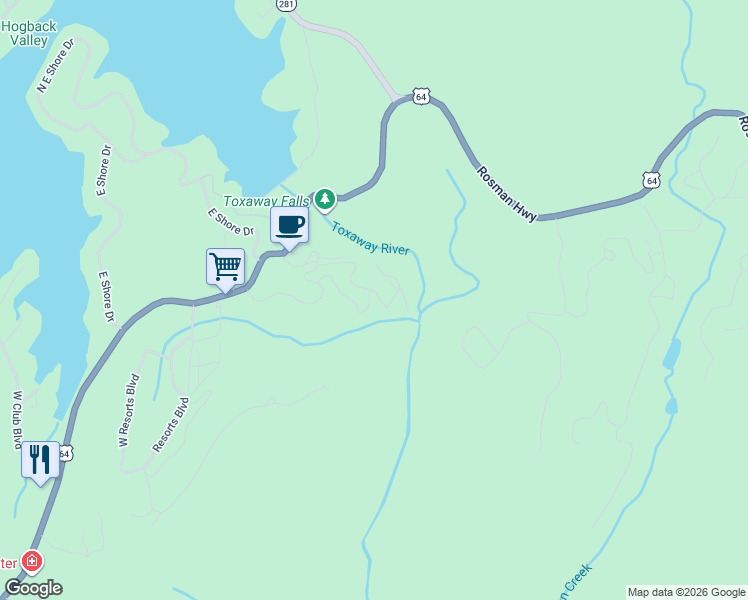 map of restaurants, bars, coffee shops, grocery stores, and more near 3900 Galt Ocean Drive in Lake Toxaway