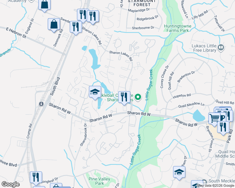map of restaurants, bars, coffee shops, grocery stores, and more near 1901 Mereview Court in Charlotte