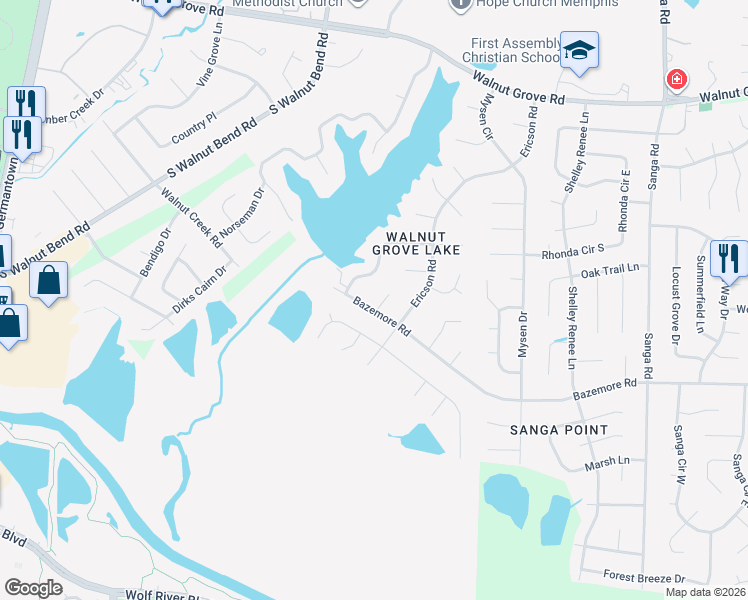 map of restaurants, bars, coffee shops, grocery stores, and more near 331 Almstead Cove in Memphis