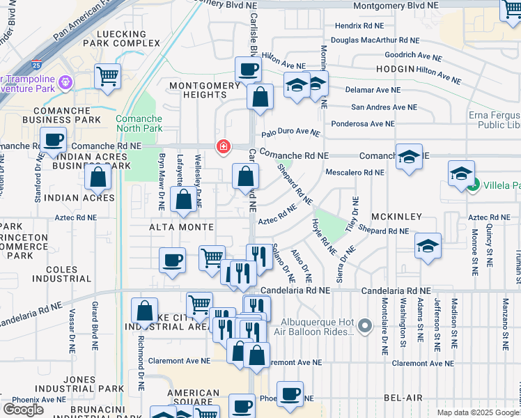 map of restaurants, bars, coffee shops, grocery stores, and more near 3607 Headingly Avenue Northeast in Albuquerque