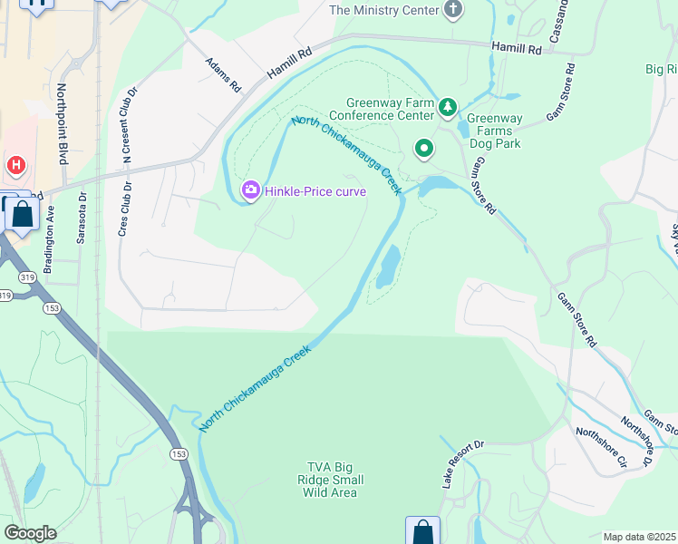 map of restaurants, bars, coffee shops, grocery stores, and more near 2614 Crescent Club Drive in Chattanooga
